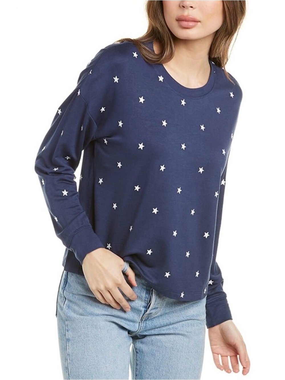 Women's Splendid Navy Star-Print Long Sleeve Crewneck Top